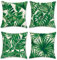 Bonhause 4er Set Kissenbezüge Tropische Blätter Grün Pflanze 45 x 45 cm Polyester Leinen Dekorative Kissenhülle Zierkissenbezüge für Sofa Schlafzimmer Wohnzimmer Auto Zuhause Dekoration