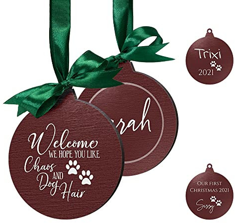 Persönliche Weihnachtskugel für Hund & Katze - Holzanhänger Weihnachten mit Namen & Text personalisiert - Christbaumschmuck Weihnachtsdeko selbst gestalten