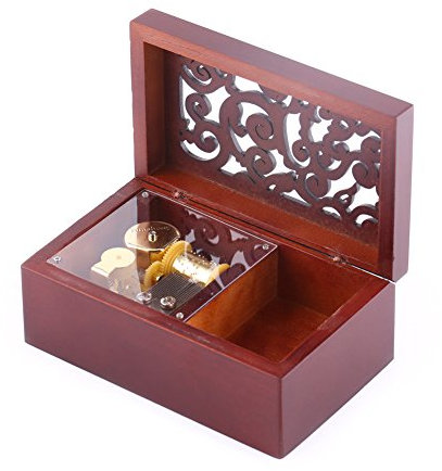 Spieluhren-Etui, Massivholz, Antik-Gravur, Miniatur, 18 Noten, Aufzieh-Spieluhr, Schmuck, Ohrring-Etui, Multifunktionale Dekoration für Liebhaber, Freund, Ehefrau, 4,7 X 3 X 1,7(Goldwerk/Für Alice)