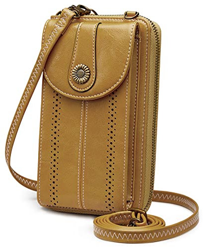 S-ZONE Sac à bandoulière pour femme - En cuir synthétique - Blocage RFID - Vintage - Avec porte-monnaie - Avec compartiments pour cartes - Réglable et amovible - Pour téléphone portable de moins de