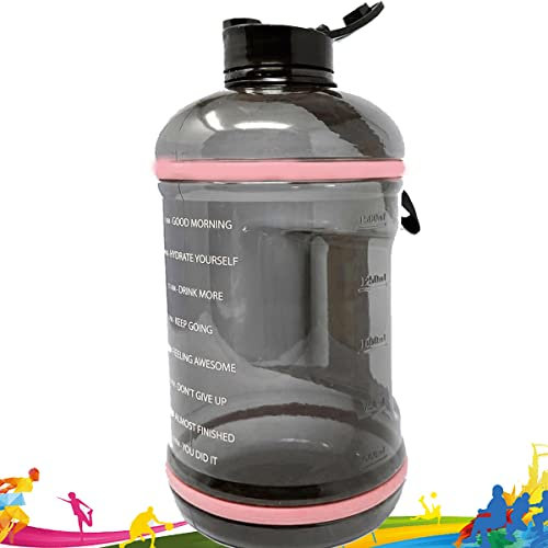 Eyesome Flip Cap 2.2L Water Bottle Leakproof BPA Free Jug Kettle Daily Hydration Gym Fitness Athletic Gear Sports With Carry Strap/Handle for Camping Hiking Office Home With Time Chart - Pink