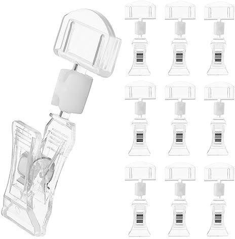 NUOBESTY 10 Stück Warenschild-Clip Klarer Preisschild-Clip Drehbarer Schildhalter Ständer Doppelte Display-Clips Halter für Einzelhandelskörbe Karten