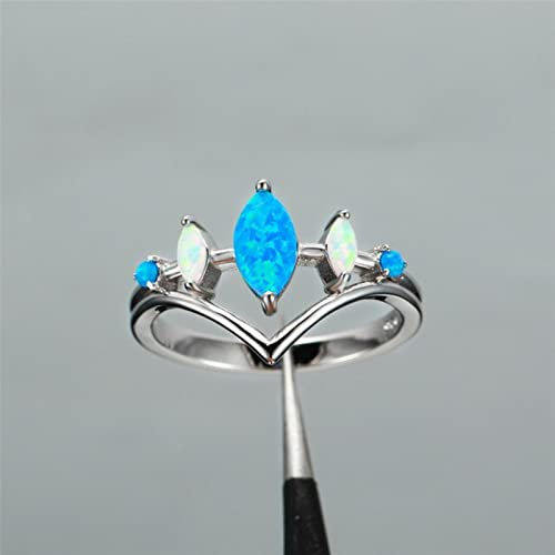 Einzigartiger Stil Weiblicher Weißer Blauer Feueropal Ring Silber Farbe Rose Und Gold Hochzeitsschmuck Versprechen Liebe Verlobungsringe Für Frauen