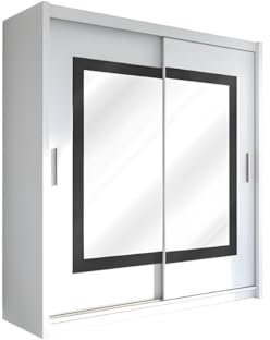 Vente-unique-Armario 2 Puertas correderas - con Espejo - 203 cm - Color: Blanco - AUTLAN