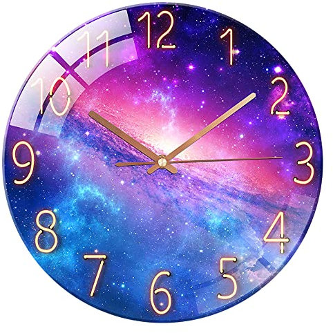 ALEENFOON Relojes de Pared de Vidrio Silencioso Modernos para Salon Cocina 30 cm, Sin Marco Interior Reloj Colgante Pared (Cielo Estrellado)