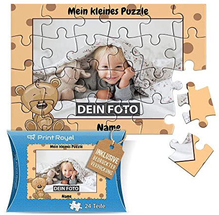 Fotopuzzle für Kinder mit Name und Foto Puzzle selbst gestalten - Mein kleines Puzzle mit Bär, Kinderpuzzle | 16,5 x 11 cm, 24 Teile in Kartonverpackung
