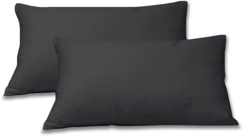 Emma Essentials Baumwolle Kissenbezug 65x65 cm, Anthrazit, Set mit 2 Kissenbezüge mit Reißverschluss