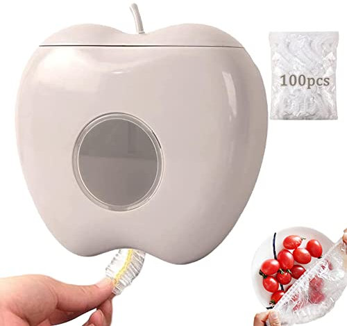 Chagoo Frischhaltefolie, Aufbewahrungsbox, Frischhaltebeutel, mit 100 Stück Plastikfolie, multifunktionale Konservierungsbox, stanzfreier, an der Wand befestigter Küchen-Organizer (Grau)