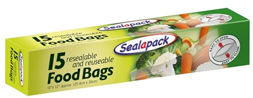 Sealapack Large Resealable, Reuseable Food Bags, Pack Of 15 Bags 25 X 30 cm