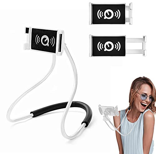 Cell Phone Holder Hanging on the Neck, 360° Rotation Flexible Mobile Phone Neck Holder, Hanging on Neck Cell Phone Mount Holder for Smartphone, Mini-Tablet, White