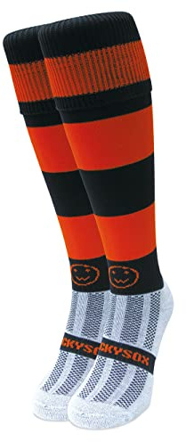 WackySox - Orange and Black Hoop Rugby Socks, Sports Socks for Men and Women, Perfect for Riding, Football, Running, Hockey and More