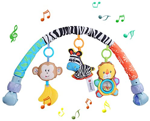Baby Bogen Kinderwagen Spielzeug für Babys 0-6 Monate Kinderwagen Spielzeug mit Rassel/Squeak Musikalische Sensorische Hängende Krippe Bogen Mobile Spielzeug Kinderwagen Spielzeug für Neugeborene