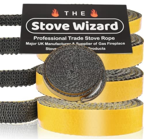 The Stove Wizard Fire Rope for Wood Log Multi Fuel Burning Stove, Self Adhesive Seal Liner for Stove, Chimney, Fireplaces, Oven Door, Heat Resistant Sealant Strip (3mm x 15mm x 2.5m)