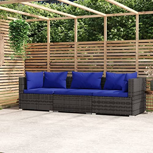 XIAOGUANG 3-Sitzer-Sofa mit Kissen, Palettensofa, Palettenmöbel Set, Gartensofa, Outdoor Sofa, Gartencouch, Gartenmöbel Lounge, Grau Poly Rattan