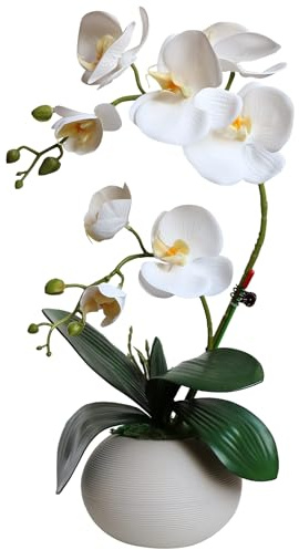 Forlaoers Tall 17 White Real Touch Orchid Artificial Flowers with Vase Fake Orchids Silk Floral for Home Decor Indoor Bathroom Decoration Potted Office Table Top Centerpieces Arrangements
