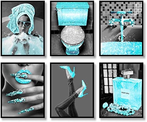 DUODUOZCF Lot de 6 affiches d'art mural glamour noir et blanc – Impressions sur toile pour décoration de salle de bain – Œuvre d'art moderne pour femmes et toilettes – 20,3 x 25,4 cm