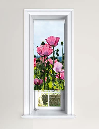 Lister Cartwright Blackout Roller Blind Pink Poppy Field Roller Blinds (60 cm Width x 140 cm Drop)