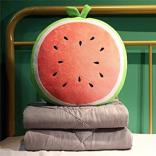 Surwin Reisedecke Kissen 2 In 1, Obst Form Flugzeug/Auto Kissen Decke Verwandlungskissen Decke mit Reißverschluss, Mikrofaser Steppdecke Zierkissen Wohndecke (Rote Wassermelone,100x150cm)