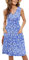 Molerani Summer Dress for Women - Sleeveless Ladies V Neck Beach Swing Button Midi Sundress with Pockets - Blue White Floral 12-14 M