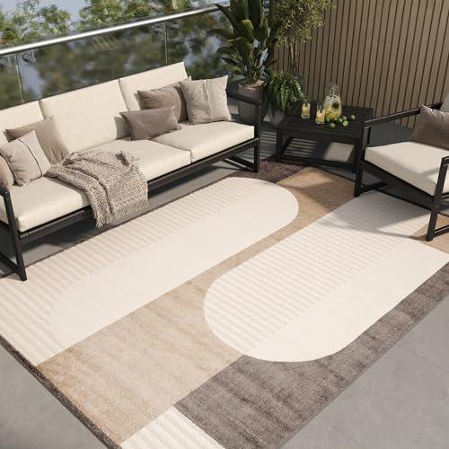 TAPISO Patio Teppich Flachgewebe Indoor Outdoor Creme Beige Dunkelbraun Modern Figuren Sisaloptik Wasserfest Wohnzimmer Terrasse ÖKO-TEX 140 x 200 cm