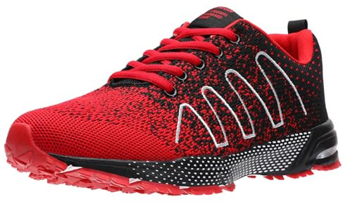 ASHION Sneaker Herren Laufschuhe Sportschuhe Leichte Turnschuhe Straßenlaufschuhe Outdoor Joggingschuhe Atmungsaktiv Running Schuhe,B Schwarz Rot,45 EU