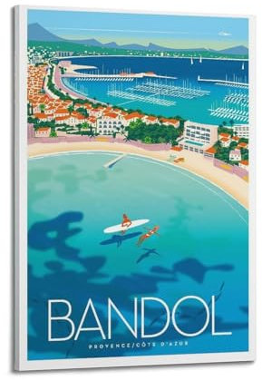 HAYZE Vintage-Poster mit Stadtreise, Bandol, Provence, Côte d'Azur, dekoratives Leinwandbild, Wand- und Kunstposter, Gemälde, 30 x 45 cm