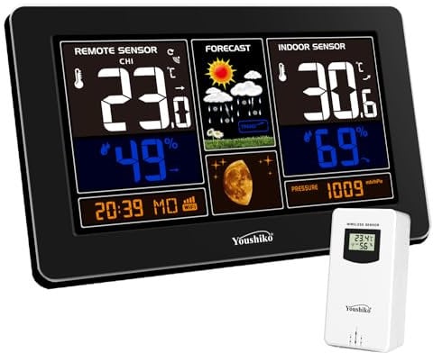 Youshiko WIFI Weather Station (Official 2024 UK Version) Wireless indoor Outdoor Temperature Thermometer, Humidity, Barometric Pressure, Moon Phase