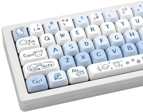 JOLINTAL 130 Keys Cute Puppy Key Caps, Blue and White PBT Keycaps Kawaii MOA Profile Key Caps, Five-Sided Dye-Sub Custom Keycaps for Mechanical Keyboard