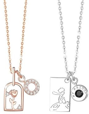MEET- ORIGIN Halskette aus 925er Sterlingsilber, kleiner Prinz, Fuchs und Rose, Schmuck für Paare, Sterling Silber, Kein Edelstein