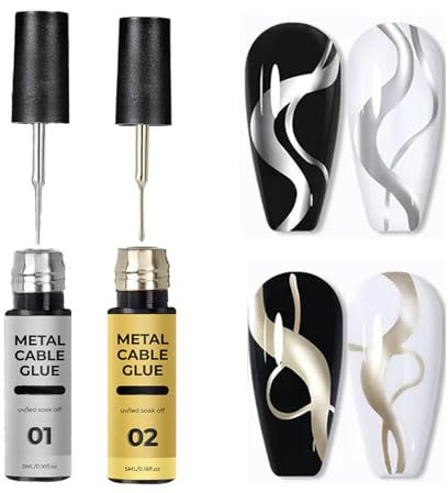 Metallic Chrome Gel Nail Polish - 2Pcs Silver Gold Polish Liner With Thin Brush for Drawing Swirl Nails - Soak Off UV/LED