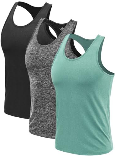 Ymmchy Herren Sport Tank Top Ärmelloser Muskelshirt Gym Tanktop Fitness Quick Dry Achselshirt Training Unterhemd 3er Pack Schwarz/Grau/Armeegrün XL