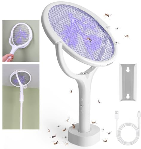 MOOKLIN ROAM Raqueta Matamoscas Electrica, 3500V Exterminador Eléctrico de Insecto con Cabeza Giratoria, Mata Mosquitos Electrico USB Recargable, Extensible para Uso en Interiores/al Aire Libre