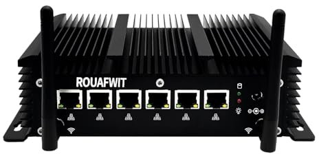 ROUAFWIT Fanless Micro Firewall Mini PC Core i7-10610U, Windows 11 Pro 32GB RAM 2TB SSD, 6 LAN i225 2.5GbE Router Lüfterlos, Support Windows, Opnsense, 4K Industrial Computer, WiFi/BT