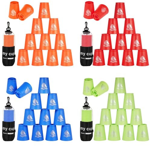 yeesport 48 Pcs Sport Stacking Cups, Speed Training Game for Challenge Competition, Plastic Stacking Cups, Classic Family Game for Kids and Adults, Red+Blue+Green+Orange