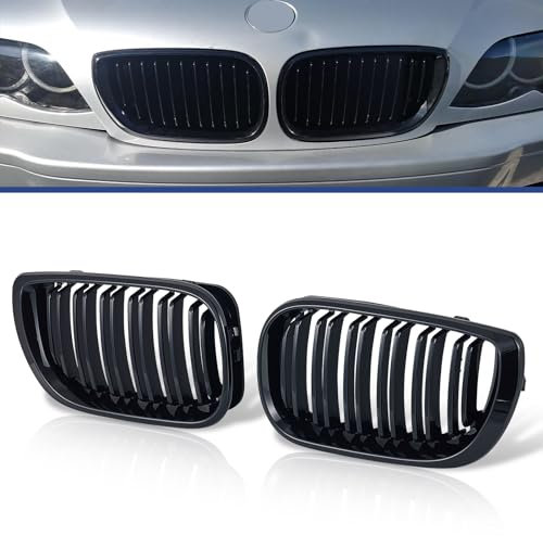 TOPTHAN Apto para BMW Serie 3 E46 4 Door 4D 2002-2005 LCI Facelift Grill Doble Puente Frontal Rejilla Rejilla Negro Brillo Radiador Frontal Doble Ribete Rejilla Izquierda Derecha