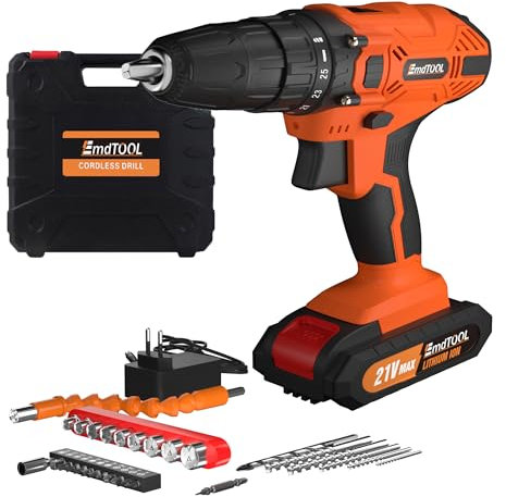 21V Akku-Bohrschrauber mit 45Nm Drehmoment, 0-1400RMP variable Drehzahl, 10MM 3/8'' Schnellspannbohrfutter, 25+1 Kupplung, 1.3Ah Li-Ion Akku & Ladegerät für Heimwerker - Orange