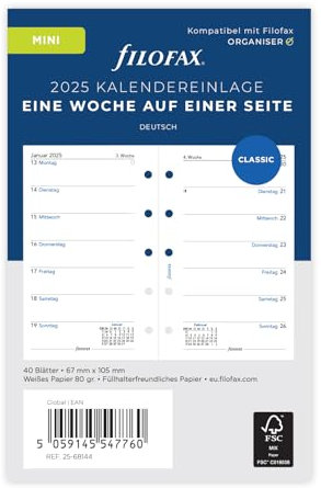 Filofax Mini 1 Woche auf 1 Seite (deutsch)2025