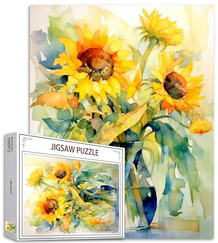 Tucocoo Sonnenblumen-Puzzles für Erwachsene, 1000 Teile, abstraktes Aquarell-Blumen-Puzzle, Kunst, 50 x 70 cm, bunt, DIY-Puzzles für Heimdekoration, Familienpuzzle, perfekt für Spieleabende