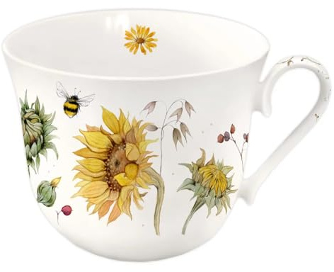Grätz Porzellantasse 450ml Kaffee-Tasse Tee-Tasse Henkeltasse Blumen Früchte Landhaus Design Spülmaschinenfest Mikrowellenfest Geschenkbox (Sonnenblume)