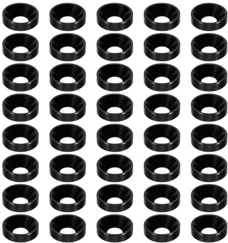 PATIKIL Rondelle Fraîche M5 à Tête Fraisée, 40 Pièces Rondelle de Vis à Tête Plate en Alliage d'Aluminium Anodisé pour Pièces d'Accessoires Mécaniques Modèles DIY, Noir