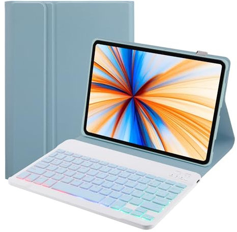 SUEEWE Tastatur Hülle für Xiaomi Pad 6s Pro 12.4, TPU Rückseite Hülle mit 3 Bereich 7 Farbe Beleuchtete Abnehmbarer QWERTZ Tastatur, Blau