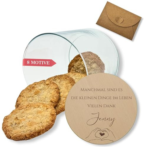Vorratsgläser Mit Deckel Personalisiert Mit Gravur, Kleine Geschenke, Keksdose, Dankeschön, Holzdeckel, Danke (Design 5, 880ml)
