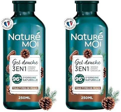 Naturé Moi - Gel Douche 3 en 1 - Visage, Corps, Cheveux - Hydrate et Nourrit - Tous Types de Peaux - Pin Maritime Bio - 96% d'Origine Naturelle - Formule Biodégradable - 250 ml (Lot de 2)