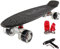 FunTomia Skateboard 57cm Mini-Cruiser Board mit T-Tool, ABEC-9 Kugellager, LED Rollen, Kinder Anfänger (Schwarz mit Schwarze LED Rollen)