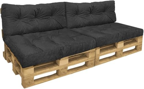 VOUNOT Cojines para Palets 4-Piezas Set, Impermeable para Interior y Exterior, Cojín de Asiento 120x80 cm, Respaldo 120x40 cm, Gris Oscuro