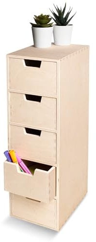 Creative Deco Schubladenbox Schubladenelement | 5 Schubladen | 15 x 20,5 x 47 cm (+/- 1 cm) | Mini-Kommode für Kleinigkeiten aus Birkensperrholz | Ordnungssystem für Lagerung, Decoupage & Dekoration