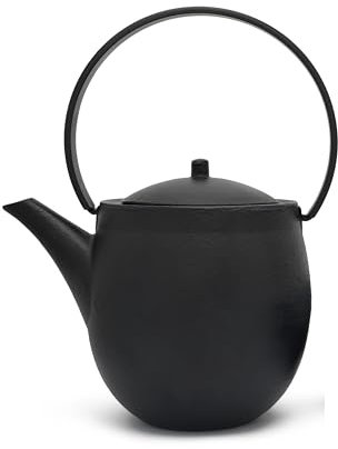 Bredemeijer Gran tetera de hierro fundido negro Asia inducción 1.2 litros - jarra de hierro fundido esmaltada con filtro de té de acero inoxidable