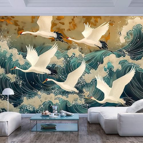 Wallpaper Photo Premium Art Print Japanese Retro Wave Crane Non-Woven Living Room Bedroom Wall Decoration Photo Mural Gaming Room TV Background Decor