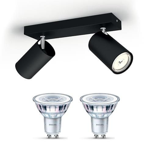 Philips Kosipo Aufbaustrahler (Schwarz) - 2-Flammig - Nicht dimmbar | Deckenstrahler - GU10 - Warmweiß
