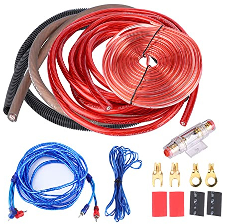 WPKD BLUEIY Guage - Set di 4 amplificatori da 2800 W, kit di installazione per subwoofer, kit di amplificazione con portafusibili
